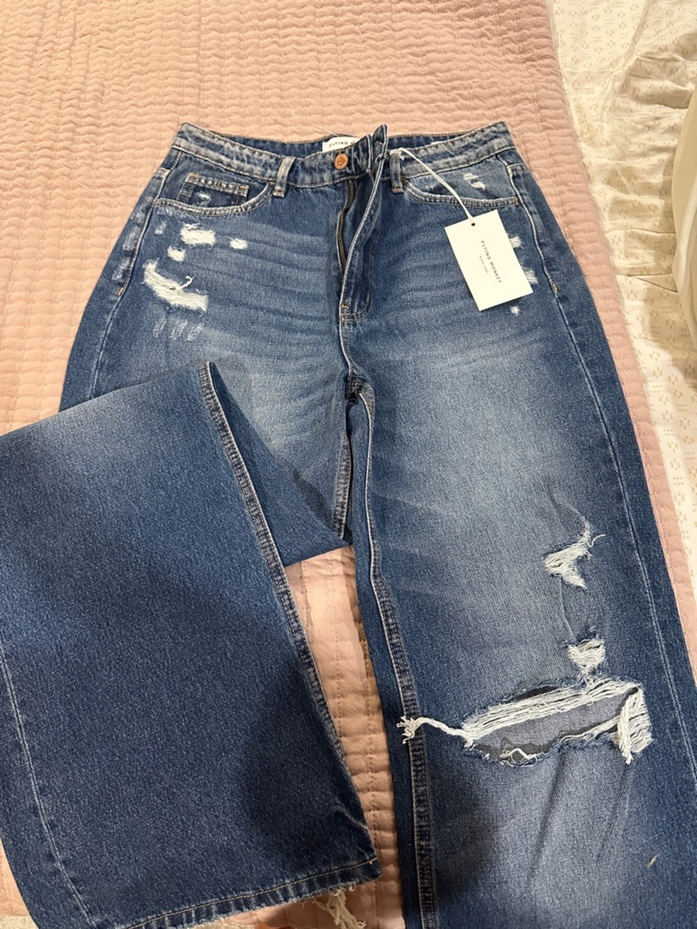 Flying Monkey Distressed Wide-Leg Jeans - Blue